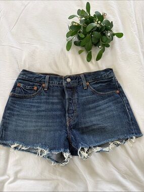 Levi’s Dark Wash Denim Frayed Hem Shorts